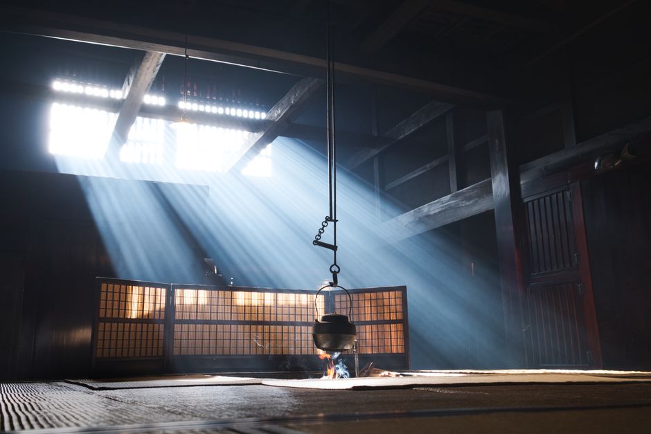 Sunlight through the windows of a traditional Japanese house