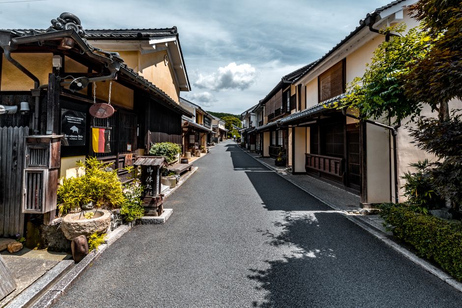 A narrow street in a Japanese town
